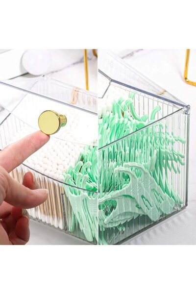 STARSTAR White Transparent Cotton Swab & Pad Storage Box with Lid for Vanity ...