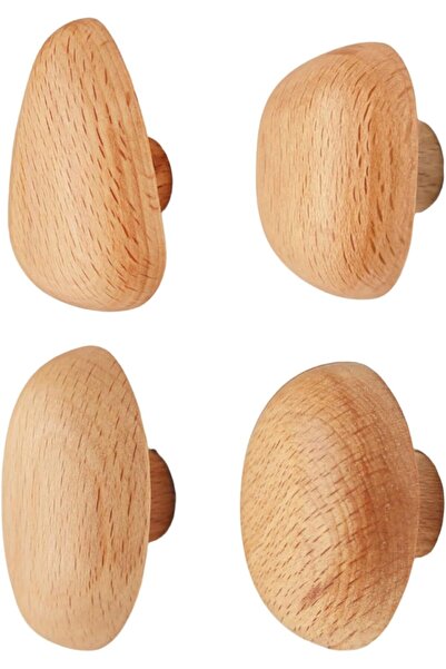 STARSTAR Wooden wall hooks, 4-piece set of natural wood coat hooks, pebble-sh...