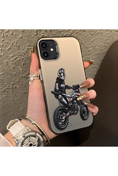 CHICASELUX iPhone 12 Mini Compatible with Helmeted Motorcyclist Drawing Print...