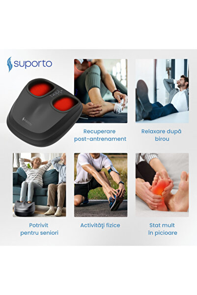 Suporto Aparat Masaj Picioare Reflexo Core, Compresie, Încălzire și Telecomandă, Negru
