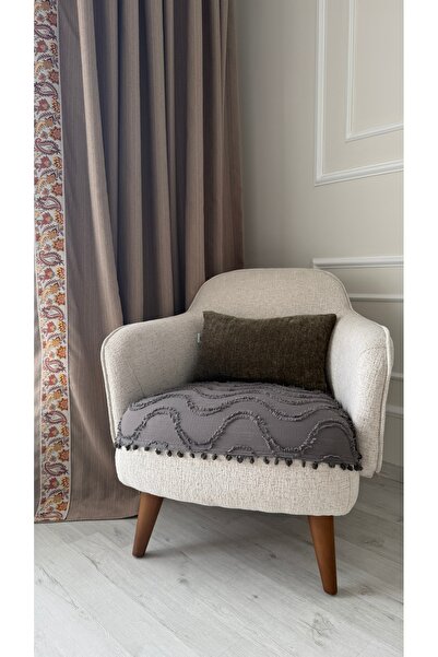 Hisar Home Bohemian Wavy Tassel Pompom 75 X 90 Armchair Cover
