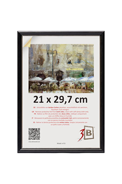 OEM Ramă foto A4 din lemn, decorativă, modernă, neagră, 21 x 29,7 cm