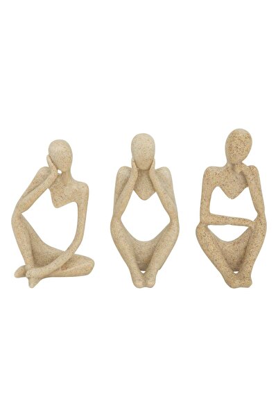 Atmosphera Set de 3 figurine "Aby" - Bej mediu, 6,5x5 cm