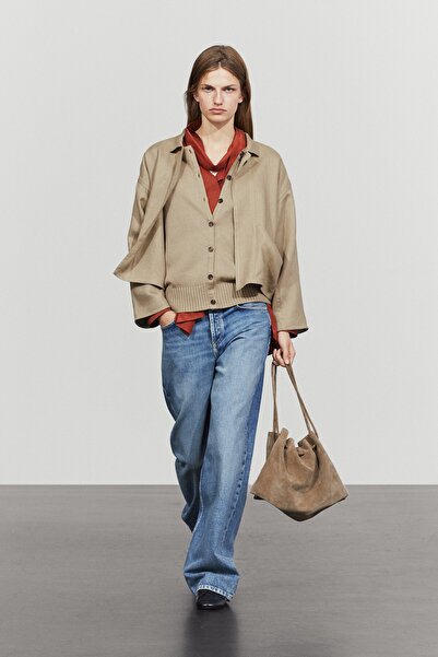 Massimo Dutti Pamuk ve keten karışımlı, cep detaylı hırka