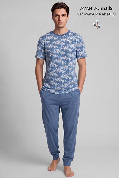 Aytuğ&Mısırlı Egyptian Men's Cotton Animal Patterned Pajama Set Blue