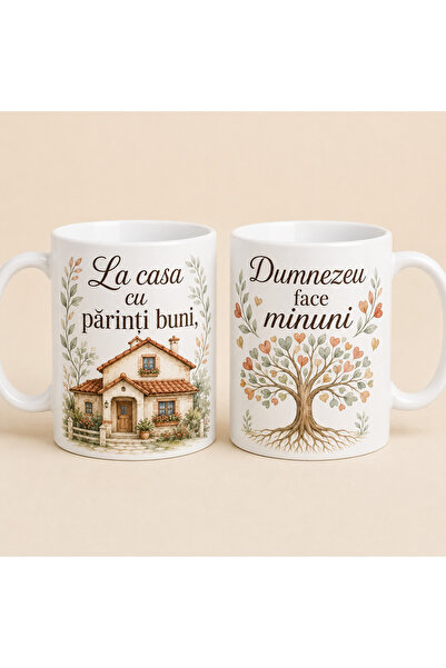 Miutic Print Studio Set 2 căni ceramice La casa cu părinți buni, Dumnezeu fac...