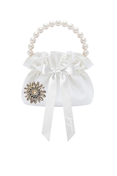 pegu baby collection White Cotton Satin Bag, with Crystal Glass Stone Decorat...