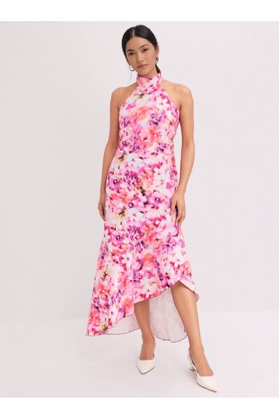 MAMAYAGA Women's Halter Neck Off-Shoulder Stylish Curve Floral Asymmetrical S...