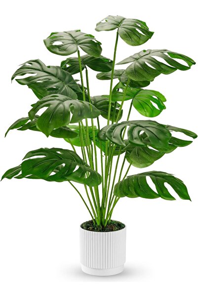Dotail Plantă artificială Monstera, 71 x 56 cm, poliester, culoare ghiveci: Alb