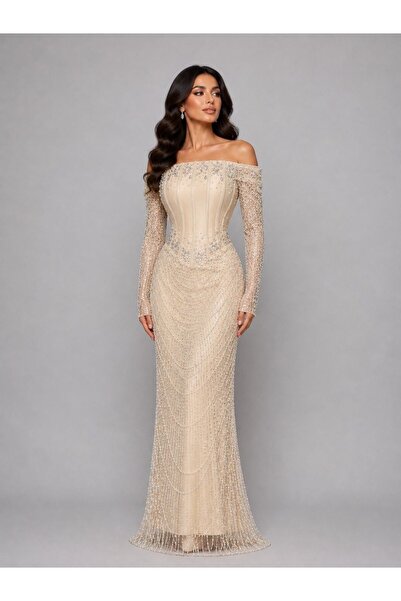 ranin Brown Evening Dress, Handcrafted Tulle, Kluh Embroidery, Kluh Style.