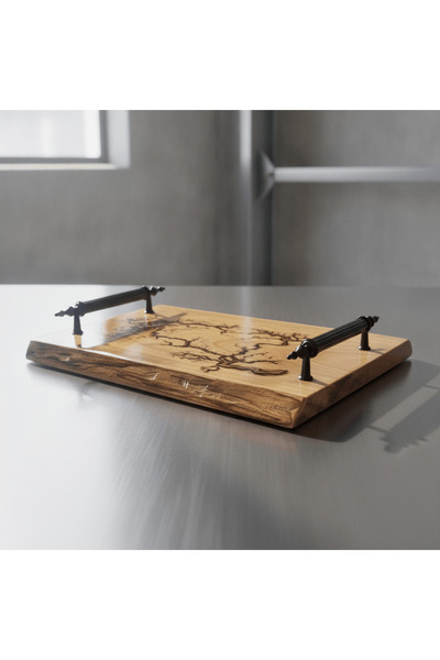 Mekece Presentation Tray Eps-K03 |   Gold Epoxy Patterned Walnut Wood Presentation Tray
