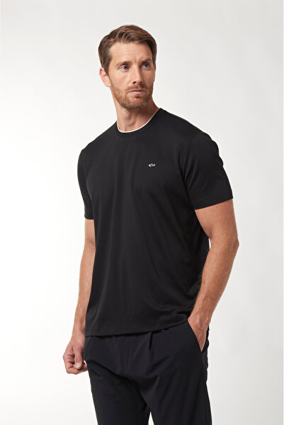 PAUL&SHARK Men's Regular Cut Logo Detailed Round Neck Cotton Short Sleeve Bla...