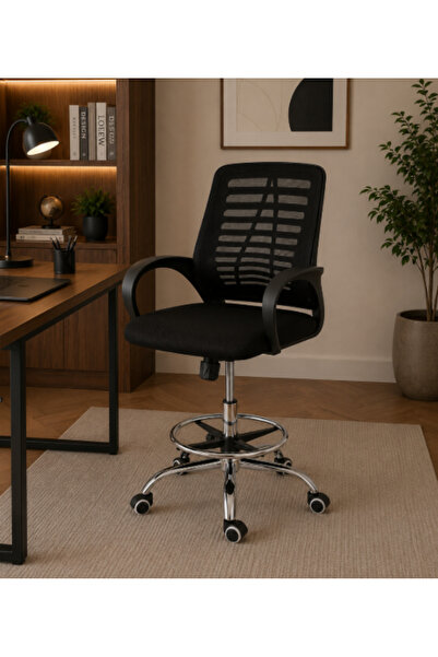 Palma homez Mesh Counter Stool Chair with Footrest and Wheels for Office Rece...