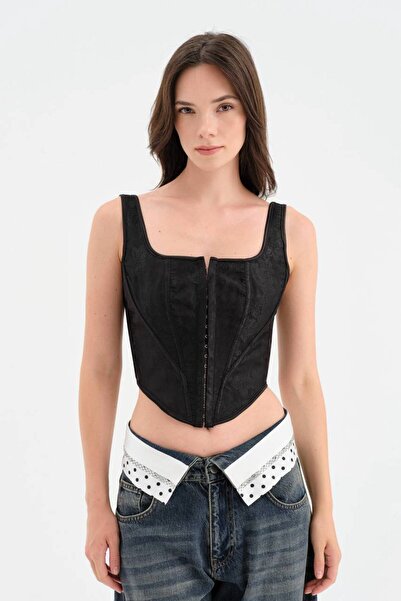 tw3 Women's Underwire Jacquard Fabric Detailed Strap Design Corset