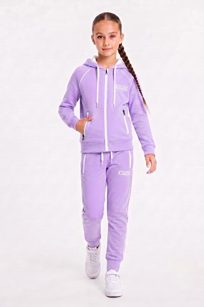 Zaziko Kids Girl's Scuba Atheletic Raglan Sleeve Hooded Diving Fabric Tracksu...