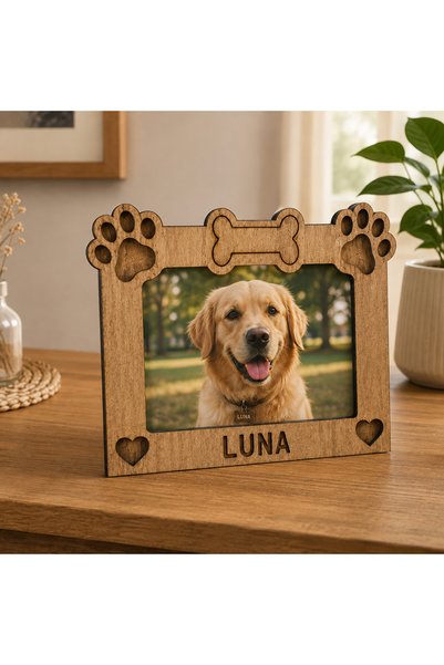 ArliaDesign Kişiye Özel Köpek Fotoğraf Çerçevesi Ahşap 20x15 cm | Evcil Hayvan Fotoğraf Çerçevesi | Patili Köpek Çerçevesi | Masa Üstü Dekor