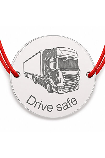 Simoshop Brățară argint 925 cu bănuț camion Drive safe, șnur reglabil — cadou...