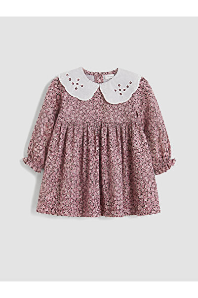 LC Waikiki Peak New Season Black Baby Collar Floral Girls Pleated Dress