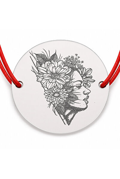 Simoshop Brățară argint 925 cu bănuț profil feminin cu flori, șnur reglabil —...
