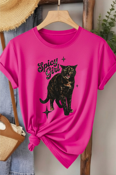 l'eivor Spicy Girl Cat Printed Cotton Women's T-Shirt