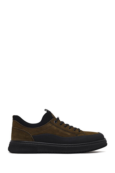 Derimod Men's Khaki Lace-Up Thick Sole Nubuck Leather Sneaker Wm720006Dn