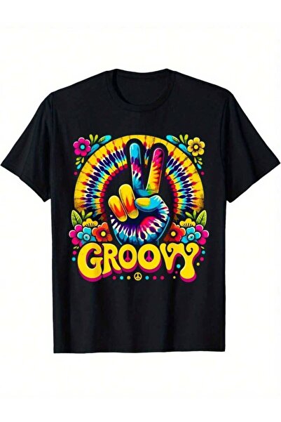 k222 Groovy Tie-Dye Peace Sign Tee Retro Hippie Style, Soft Cotton, Loose Fit...