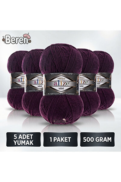 Alize Süperlana Midi - 111 Mürdüm - 5'li Paket - 100GR/170M - El Örgü Ipi - A...