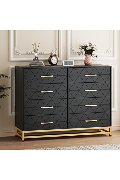 Garvee Black 8-Drawer Dresser for Bedroom & Closet Tall Chest with Soft-Close...