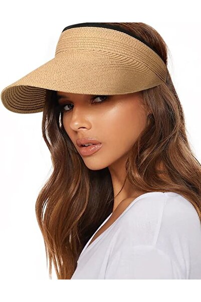 STARSTAR Women's sun hat, straw, UPF 50+, foldable, visor, Khaki, One size