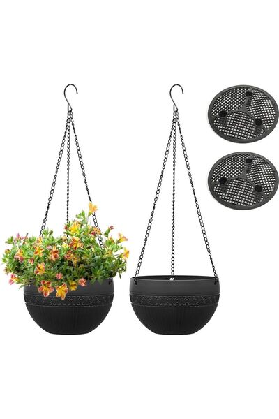 STARSTAR 2 Outdoor Hanging Flower Pots with Drainage Holes, Self-Watering Han...