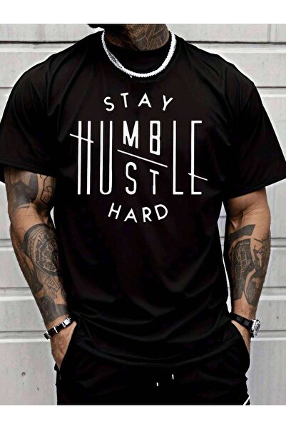 NOURAM قميص كلاسيكي بطباعة نصية بتصميم الشارع العصري 'Stay Humble Work Hard'،...