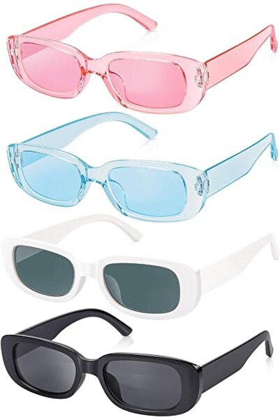 STARSTAR 4-Piece Retro Sunglasses, Stylish Rectangular Colored Sunglasses wit...