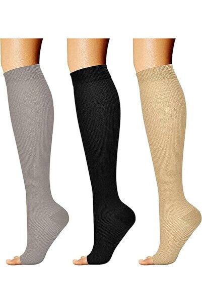 STARSTAR 3 pairs of flight compression socks toeless support Open-toe Calf Wo...