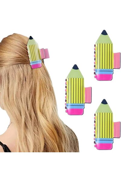 STARSTAR 3-Pack Preppy Pencil-Shaped Hair Clips, Large Cute Teacher Style Hai...