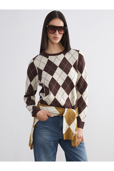 LC Waikiki Crew Neck Argyle Pattern Women's Knitwear Sweater