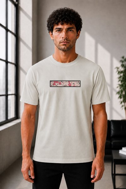 FAUNION Unisex Oversize Embroidered Kirby Design 100% Cotton T-Shirt