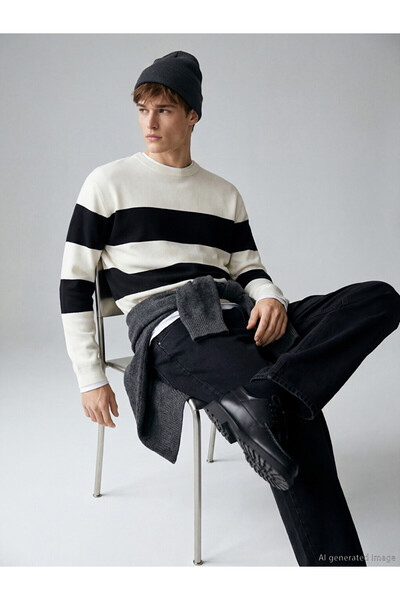 LC Waikiki Crew Neck Long Sleeve Striped Men's Knitwear Sweater