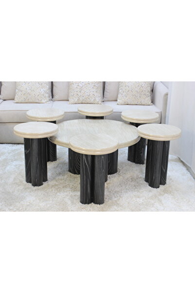 GLAMOURE HOME طقم طاولات خدمة وضيافة مودرن دائري يتكون من 7 قطع (1+6).