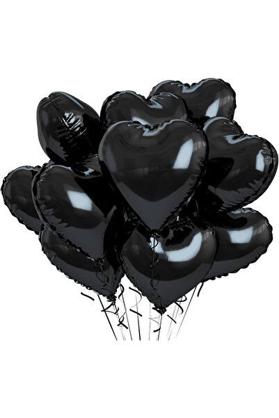 BALON DİYARI Black Foil Heart Balloon Compatible with Air and Helium 25cm Hig...
