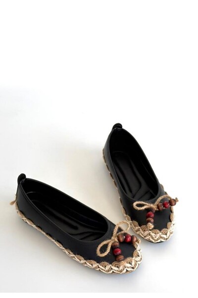 DMR Elegance Ilwe Black Leather Ballerina Shoes