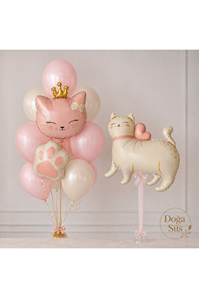 Doğasüs Kedi temalı doğum günü balon seti baby shower hoşgeldin bebek