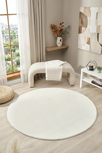 Neşem Halı Boutique SEYRAN HALI Bali 4500 Krem Daire Halı Yumuşak Tuşeli Hav ...