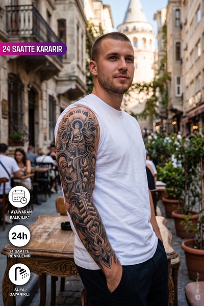 BP Tattoo 1 Ay Kalıcı Kol Dövmesi - Mistik Buda, Kılıç ve Yılan Tasarımı