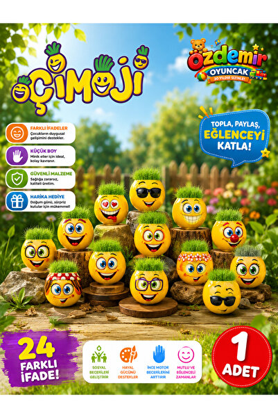 ÖZDEMİR OYUNCAK ÇİM ADAM ÇİMOJİ Çim Kafa Eğitici Çocuk Aktivite Oyuncağı Bitki Yetiştirme Deney Seti 3+ Yaş 1-ADET
