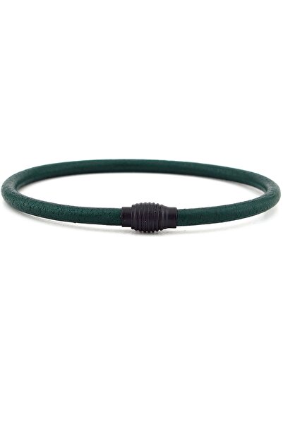 Solfera Green 4mm Thin Genuine Leather Black Magnetic Metal Clip Men's Bracel...