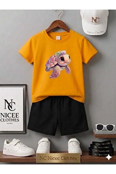 Leto Lykia Summer Children's T-Shirt Shorts Unisex (Cute Turtle Printed)