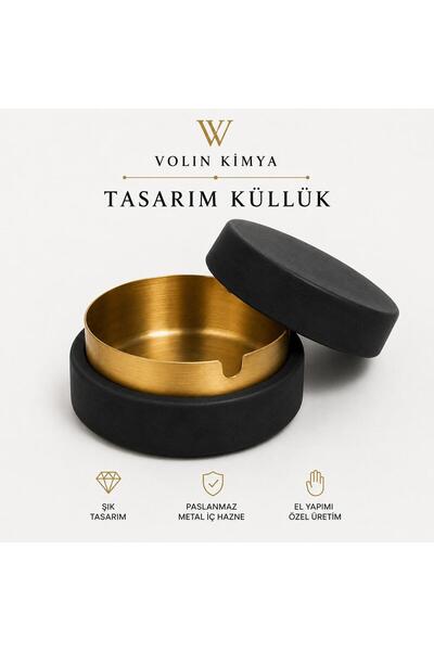 VOLIN Beton Kapaklı Paslanmaz Çelik Kül Tablası Siyah Renk Koku Yapmaz