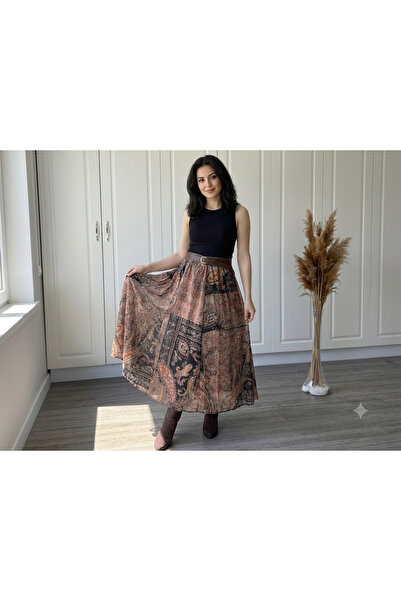 Hazinedan Women's Authentic Belted Lined Long Tulle Skirt