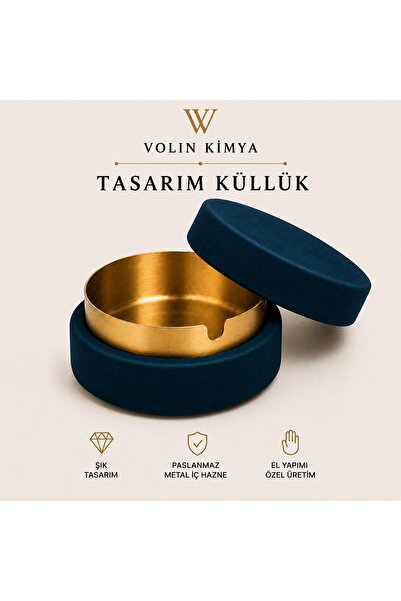 VOLIN Beton Kapaklı Paslanmaz Çelik Kül Tablası Petrol Mavisi Renk Koku Yapmaz