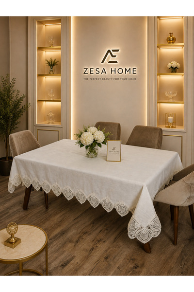 ZESA HOME Gardenia Linen Carefree French Guipure Tablecloths-100X300...160X500